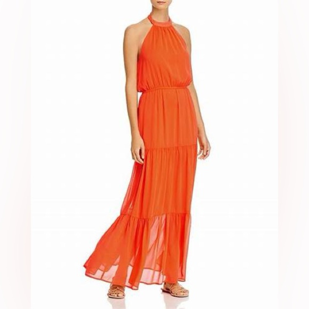 Elegant Aqua Orange Halter Maxi Dress - worn once